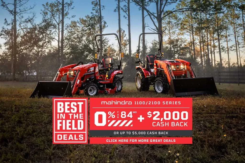 Available 0% APR financing on purchases of selected new Mahindra tractor models